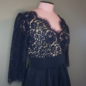 ELIZA J Navy Lace & Faille Dress